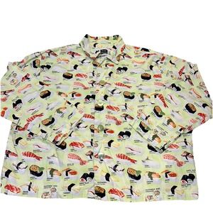 The Cat's Pajamas Sushi Print PJ Top‎ Long Sleeve Button Up Sleepwear Women's M